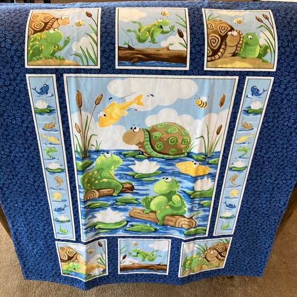 Hand Crafted Other - “PAUL & SHELDON” CRIB BLANKET AWESOME COLORS OF TURTLES FROGS AND FISH. BRANDNEW